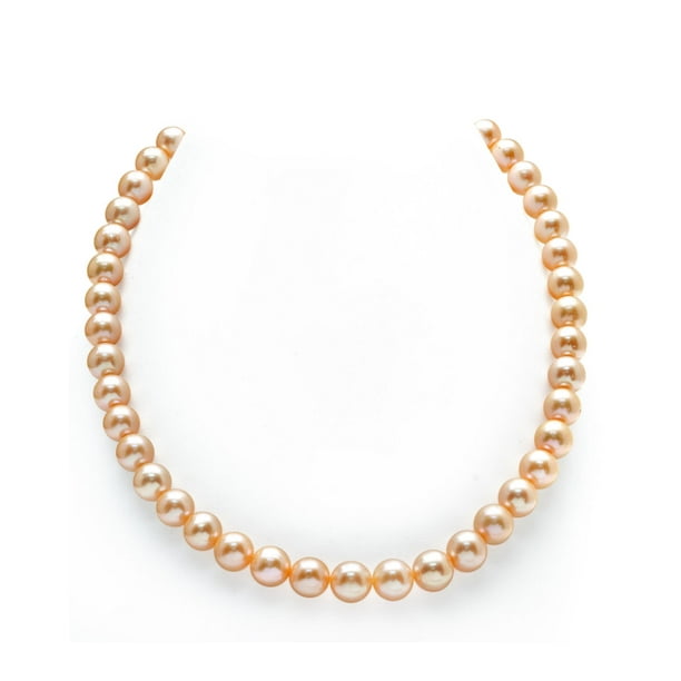 THE PEARL SOURCE 14K Gold 9-10mm AAAA Quality Peach Freshwater Cultured Pearl Necklace for Women in 18 Princess Length